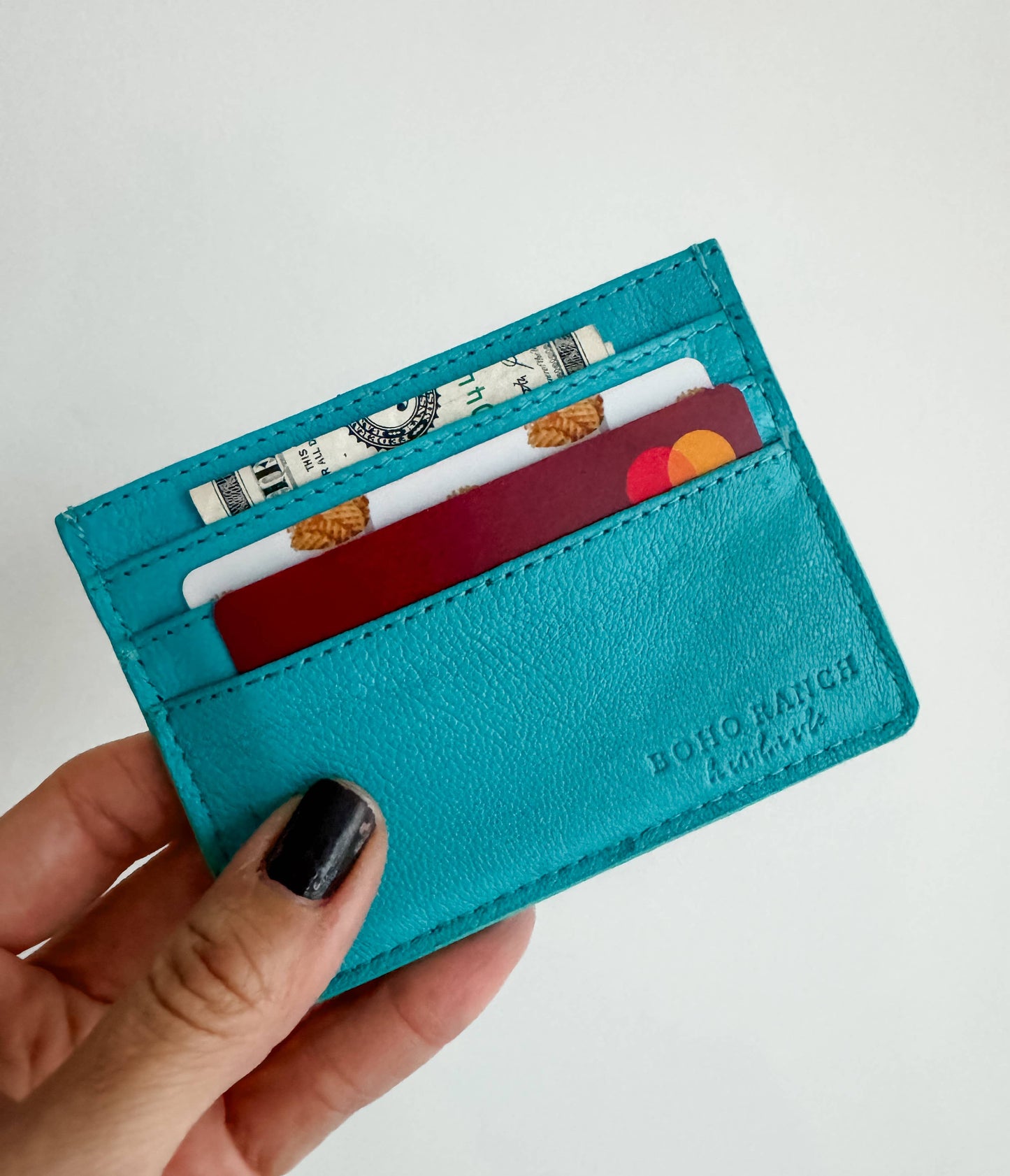 Boho Ranch Shop - Western Boot Stitch Leather Credit Card Holder Money holder