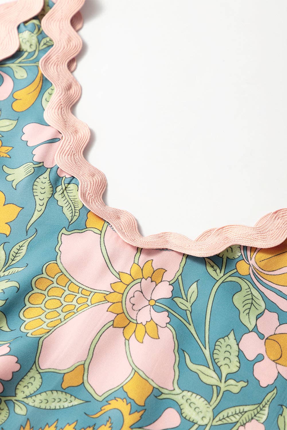 Lovesoft - Sky Blue Floral Ricrac Trim V Neck Shift Mini Tank Dress