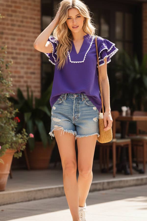 Sewn and Seen - Ruffle Sleeve Scallop Trim Top