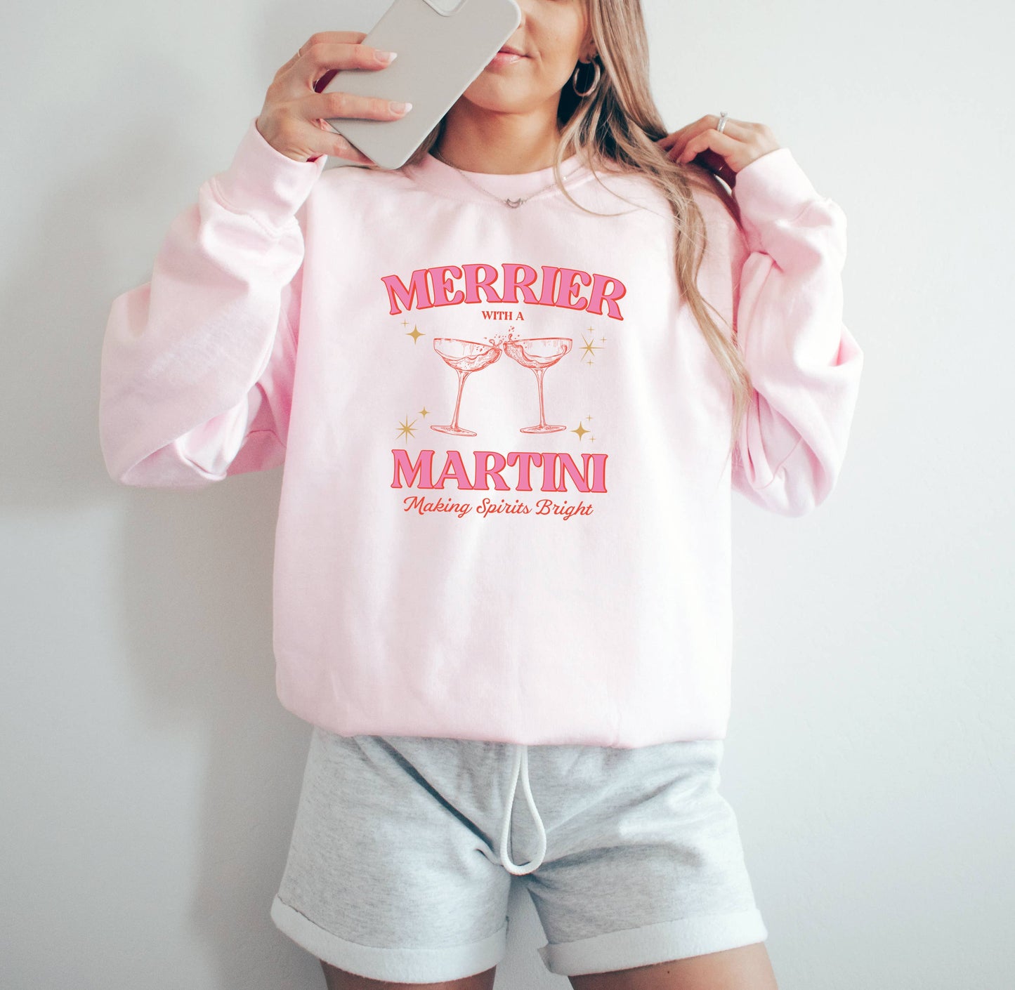 Bash - Christmas Sweatshirt, Merrier with a Martini, Graphic Shirt