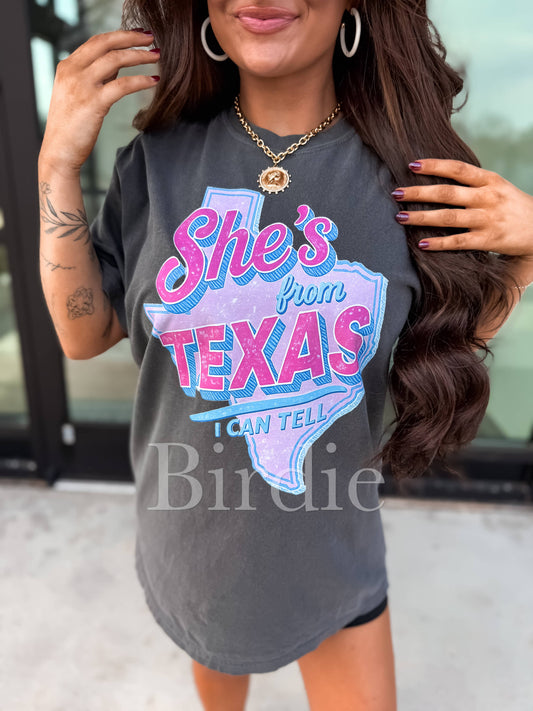 birdie - She's From Texas (Pink & Blue) Graphic Tee on Pepper