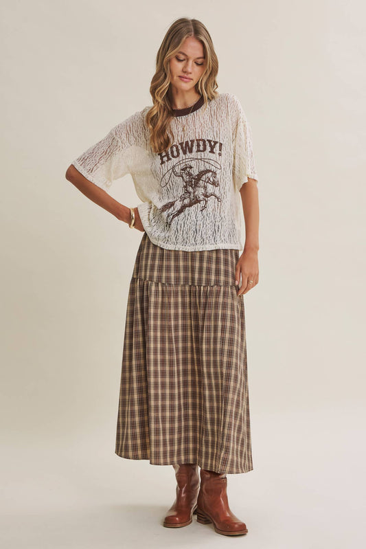 in february - WESTERN INSPIRED HOWDY COWBOY GRAPHIC SHEER LACE TOP