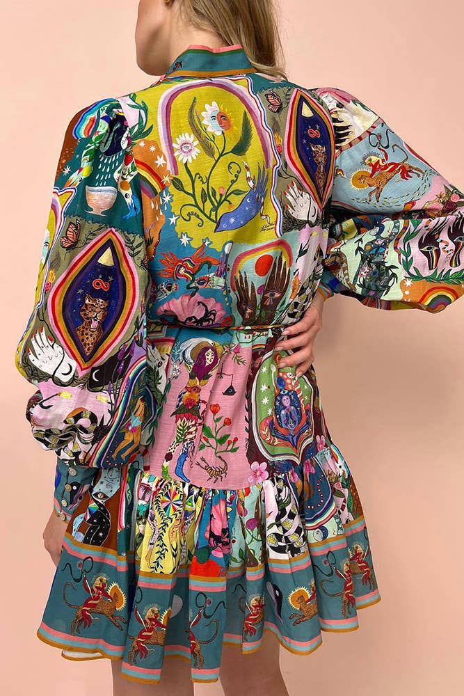 UNISHE - Printed Button Ruffles Dress JRM049