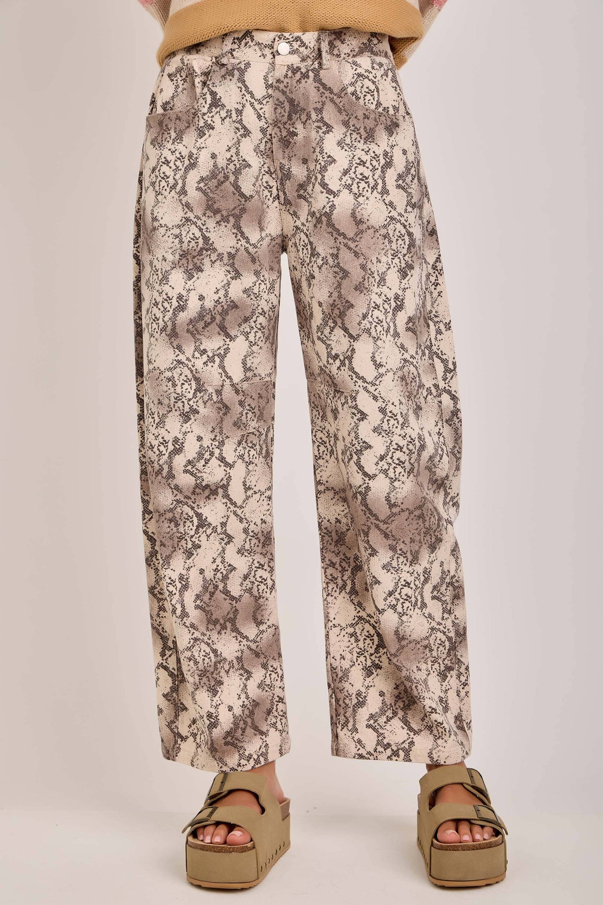 BON - VINTAGE SNAKESKIN PRINT TWILL DENIM BARREL PANTS_JLB80045-01