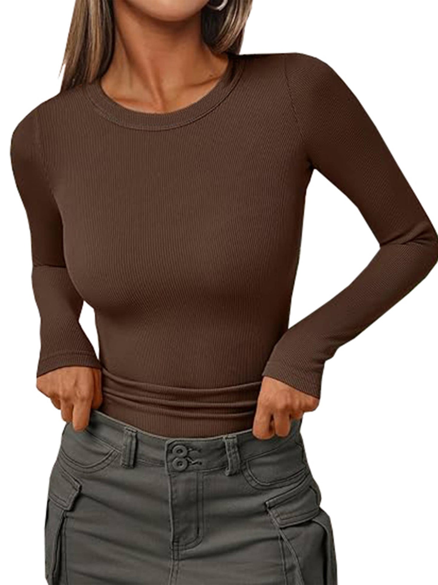 Wholesalesir - Solid Color Round Neck Top