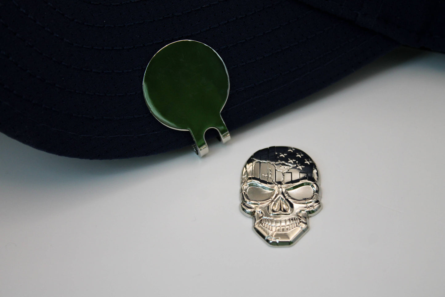 USA Skull 3D Golf Ball Marker + Magnetic Hat Clip