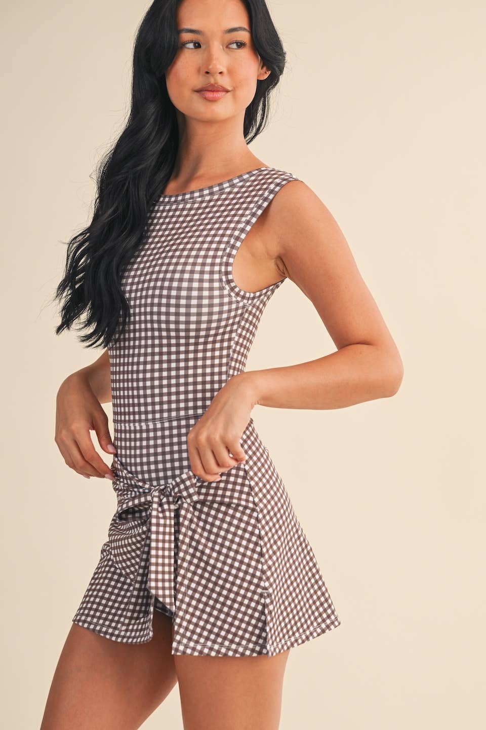 KIMBERLY C - Gingham Print Sleeveless Wrap Tie Front Dress