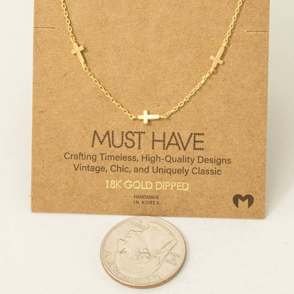 Fame Accessories - Gold Dipped Dainty Cross Station Necklace