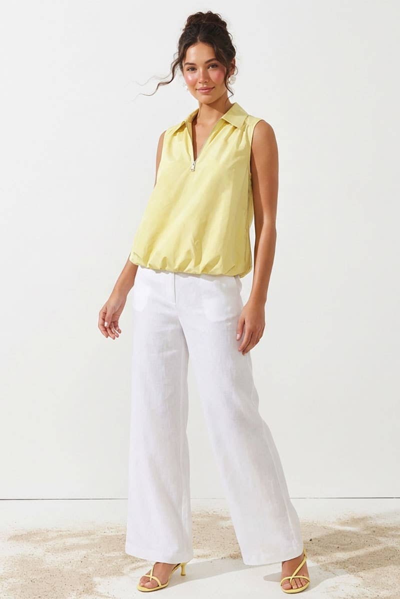 Yellow Sleeveless Front Zip Bubble Top