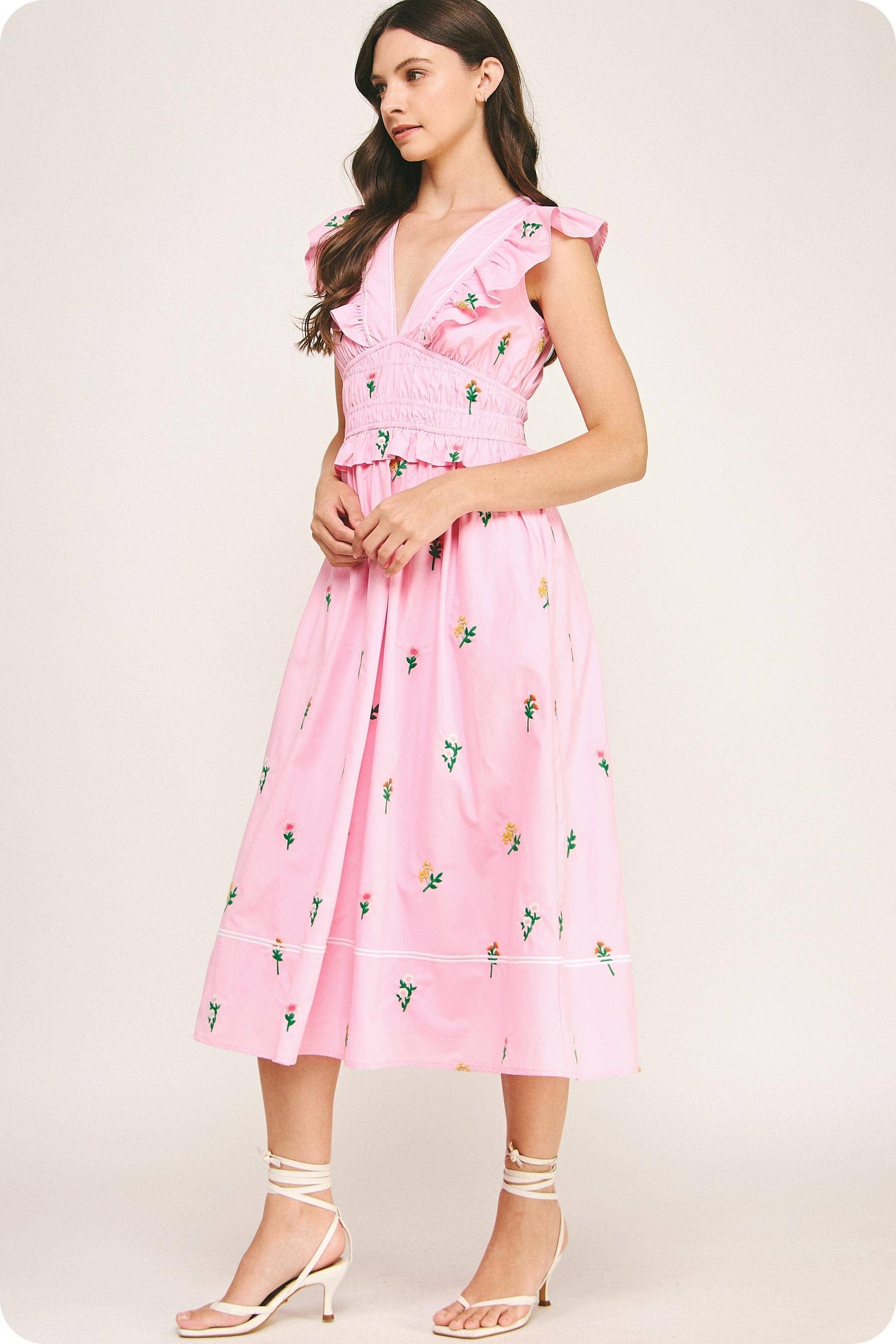 Strut & Bolt - Flower Bouquet Embroidery Midi Dress