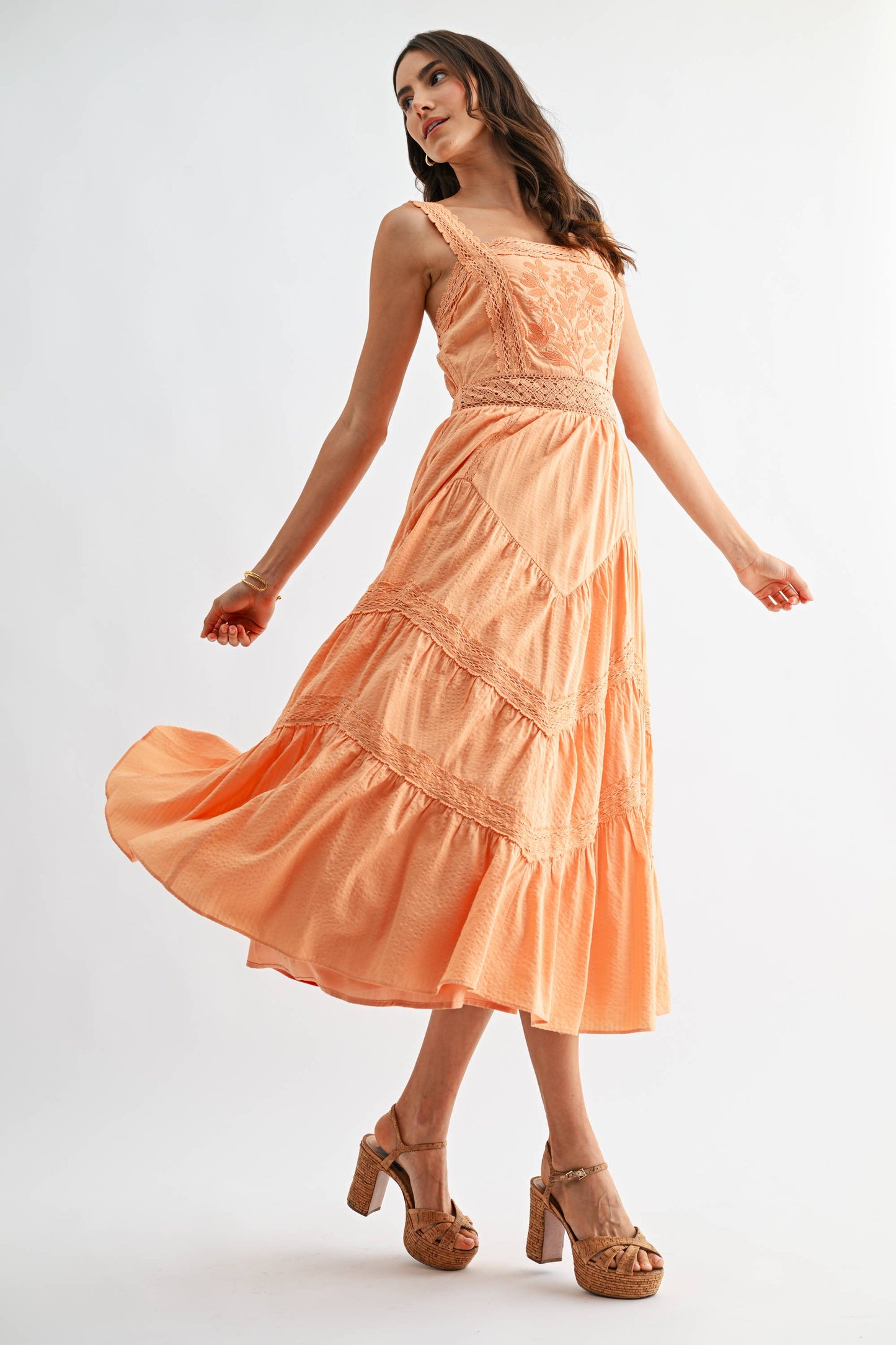 Camellia - CD10389J Embroidered SundressBreezy Boho Midi Dress