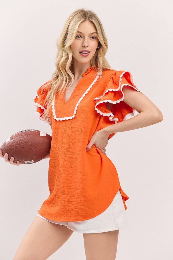 Sewn and Seen - Ruffle Sleeve Scallop Trim Top