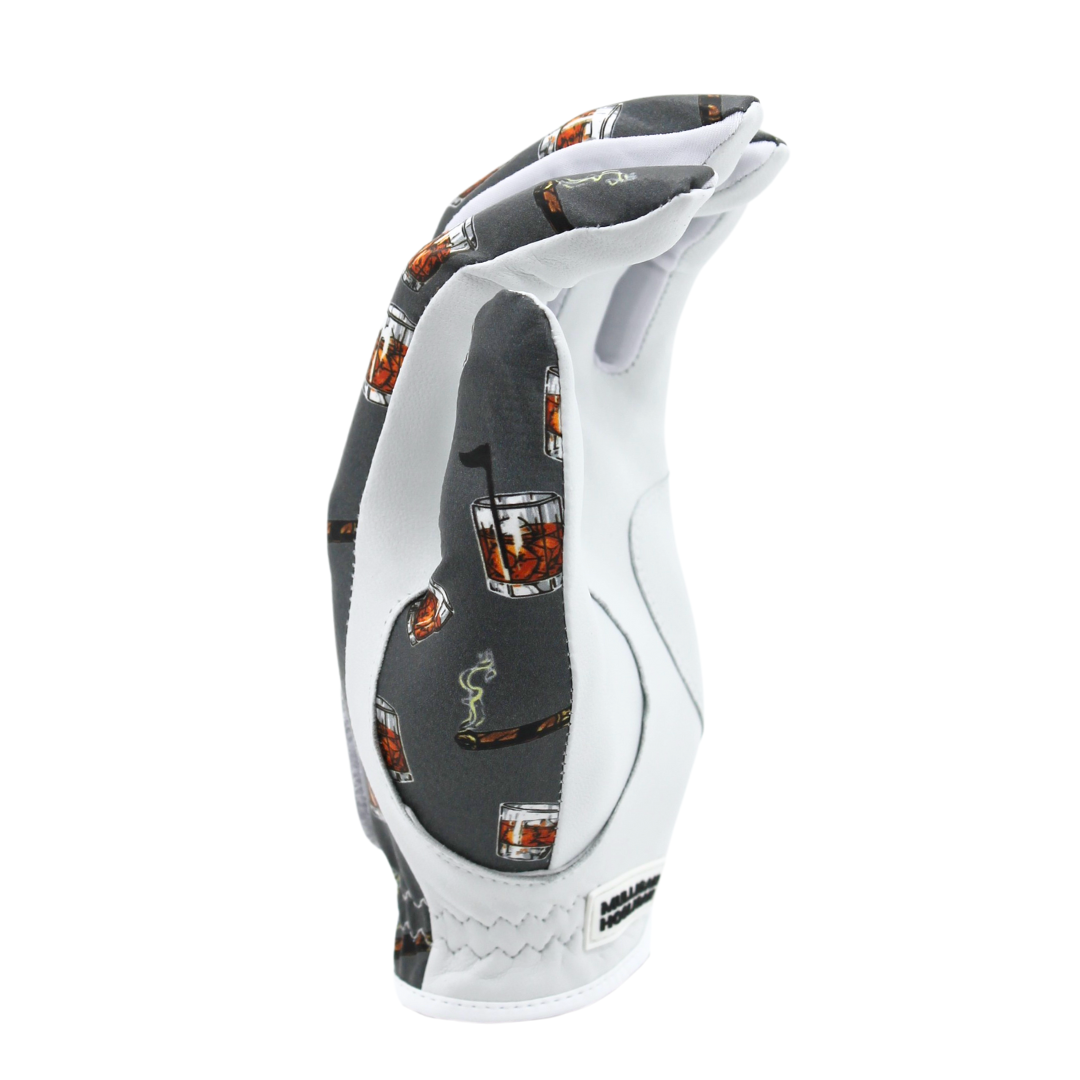 MULLIGAN HOOLIGAN® Men's Golf Glove | Unique Standout Design: Whiskey Cigar / Worn On Left Hand / Men's Large