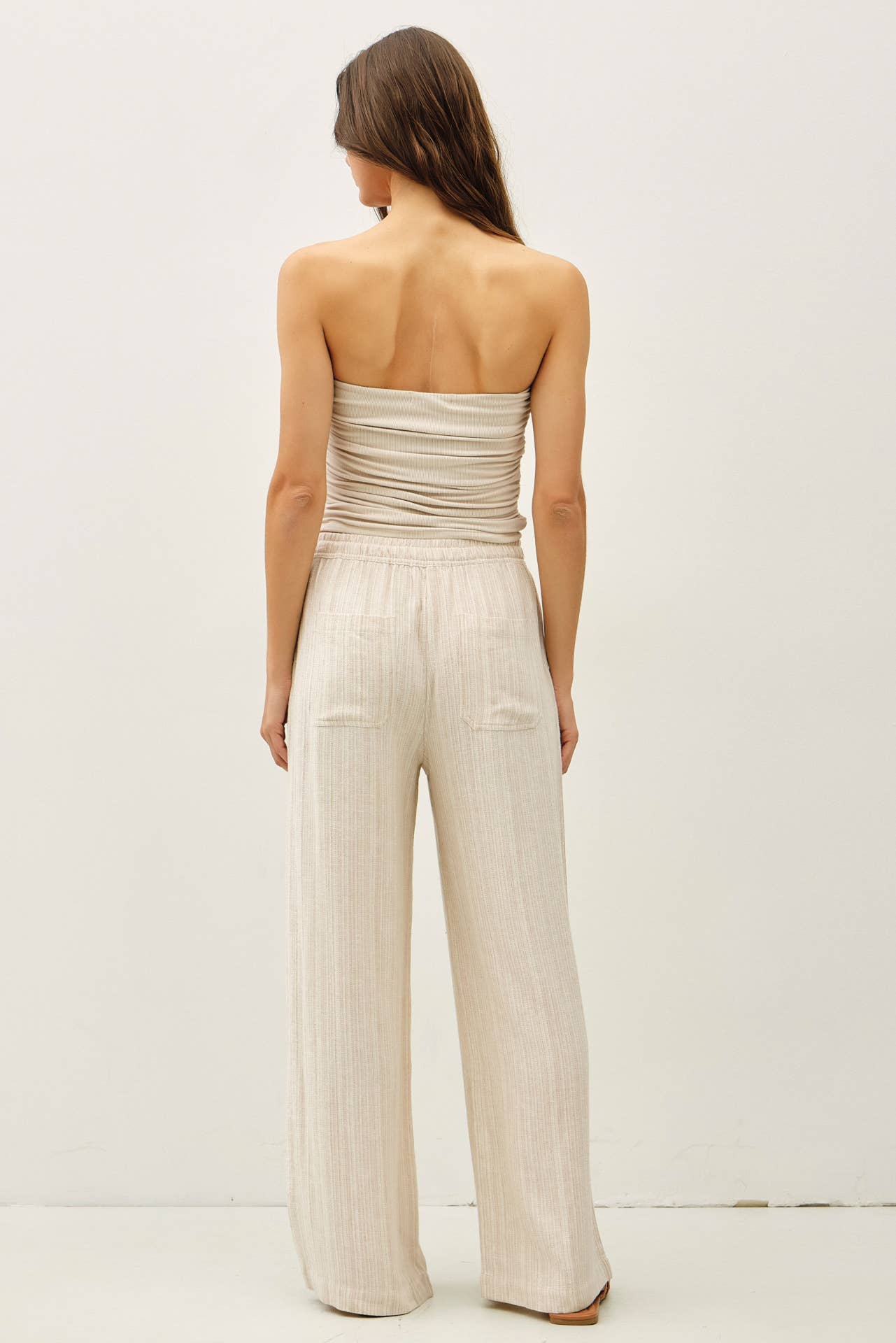 STRIPED LINEN WIDE LEG PANTS