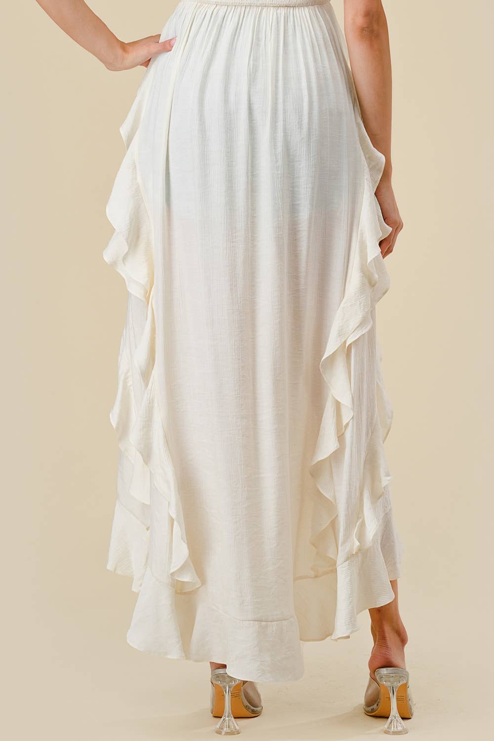 BEIVY & COLLABO - BT2850E / POLY CREPON HIGH LOW RUFFLED FULL LENGHT TUNIC TOP