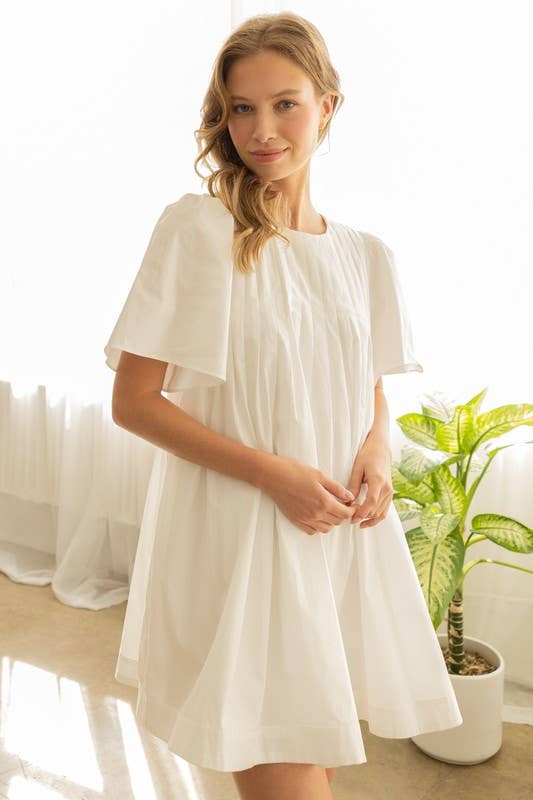 JOD1142 Pleated Front Mini Dress with Wide Sleeves