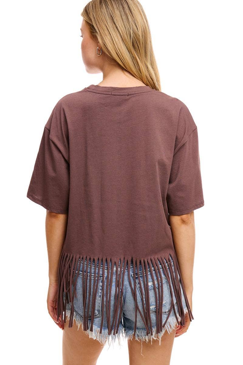 Tequila Blanco Longhorn Vintage Graphic S/S Fringe Tee