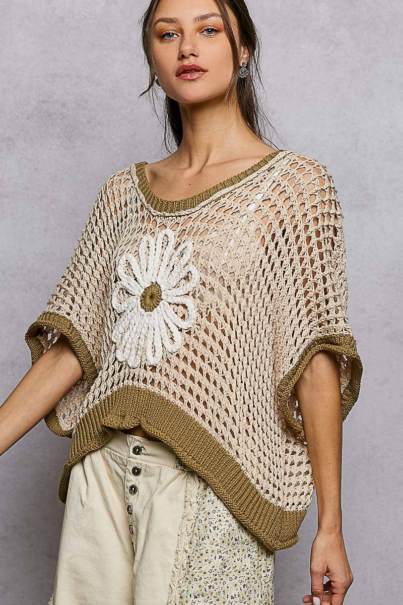 Pol Clothing - Round Neck Sleeveless Floral Thin Sweater Top SALE