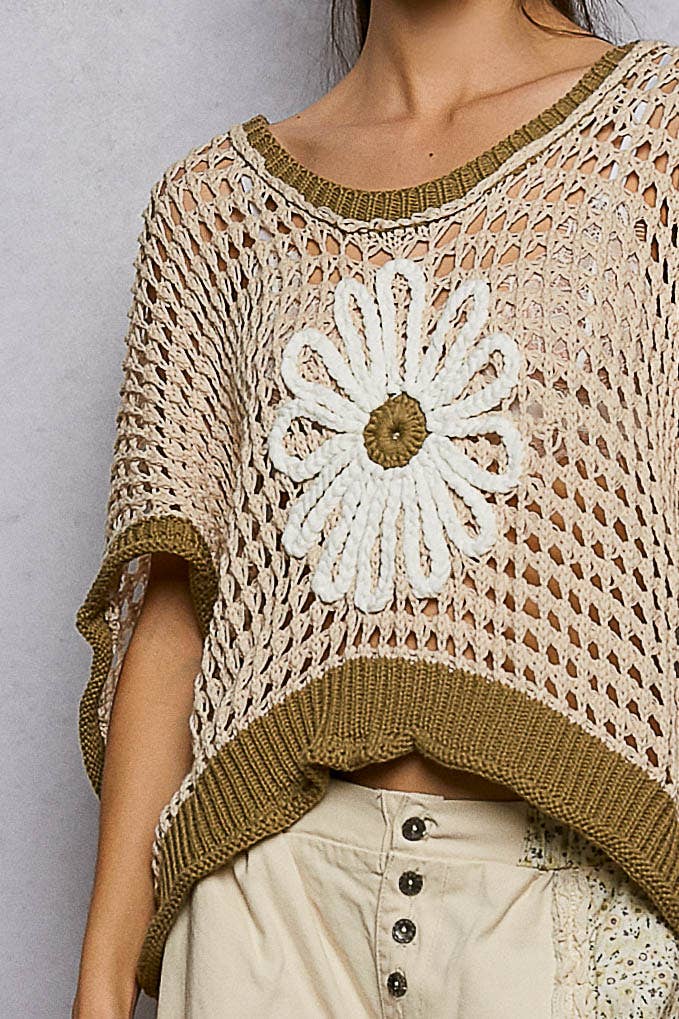 Pol Clothing - Round Neck Sleeveless Floral Thin Sweater Top SALE