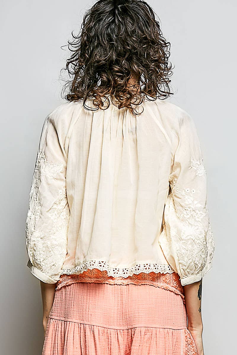 Floral Embroidered Lace Hem Boho Blouse