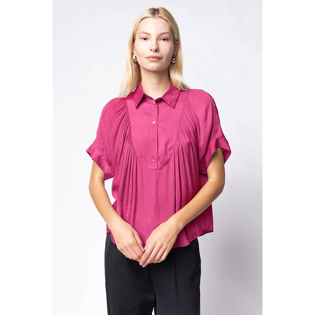 Mustard Short Sleeve Shirt With Front Bib Detail