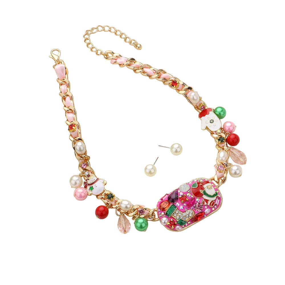 Sensibling Corp. - Christmas Plate Pendant Charm Ribbon Twisted Chain Necklace
