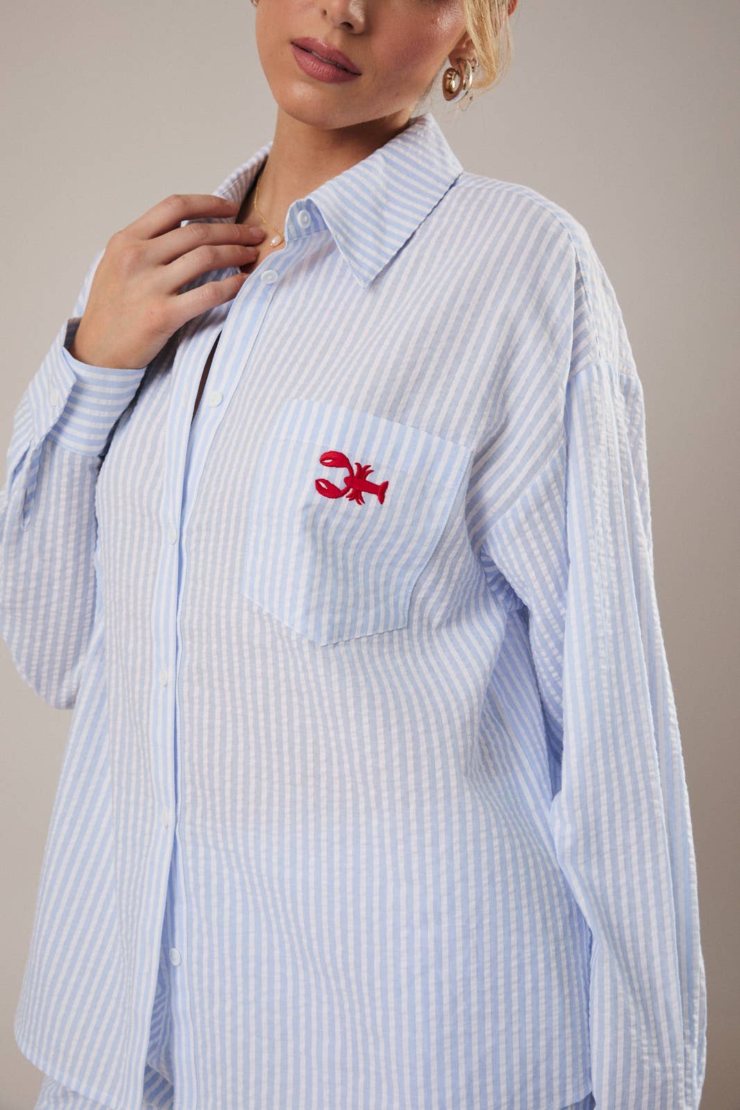 Sunday Edition - STRIPE SHIRT WITH LOBSTER EMBROIDERY