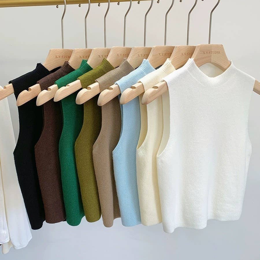 Hope & Sunshine - Knit Vest Sleeveless Turtleneck Top