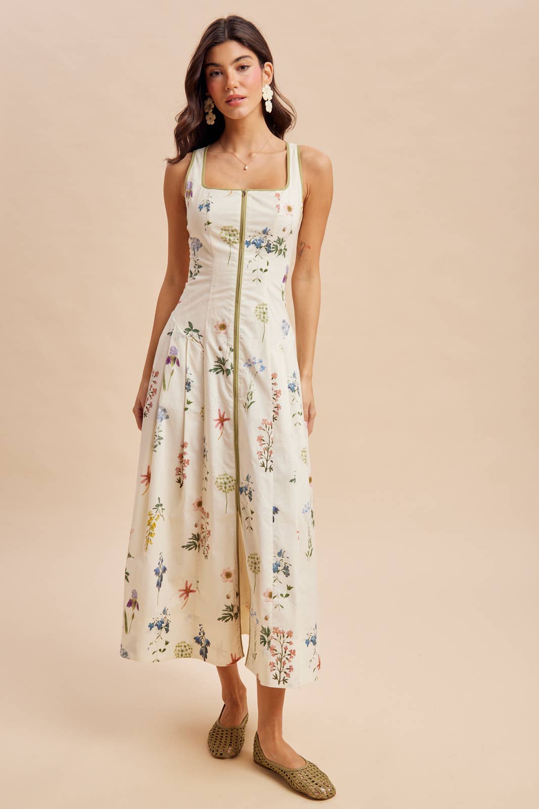 COTTON CONTRAST FLORAL MAXI DRESS