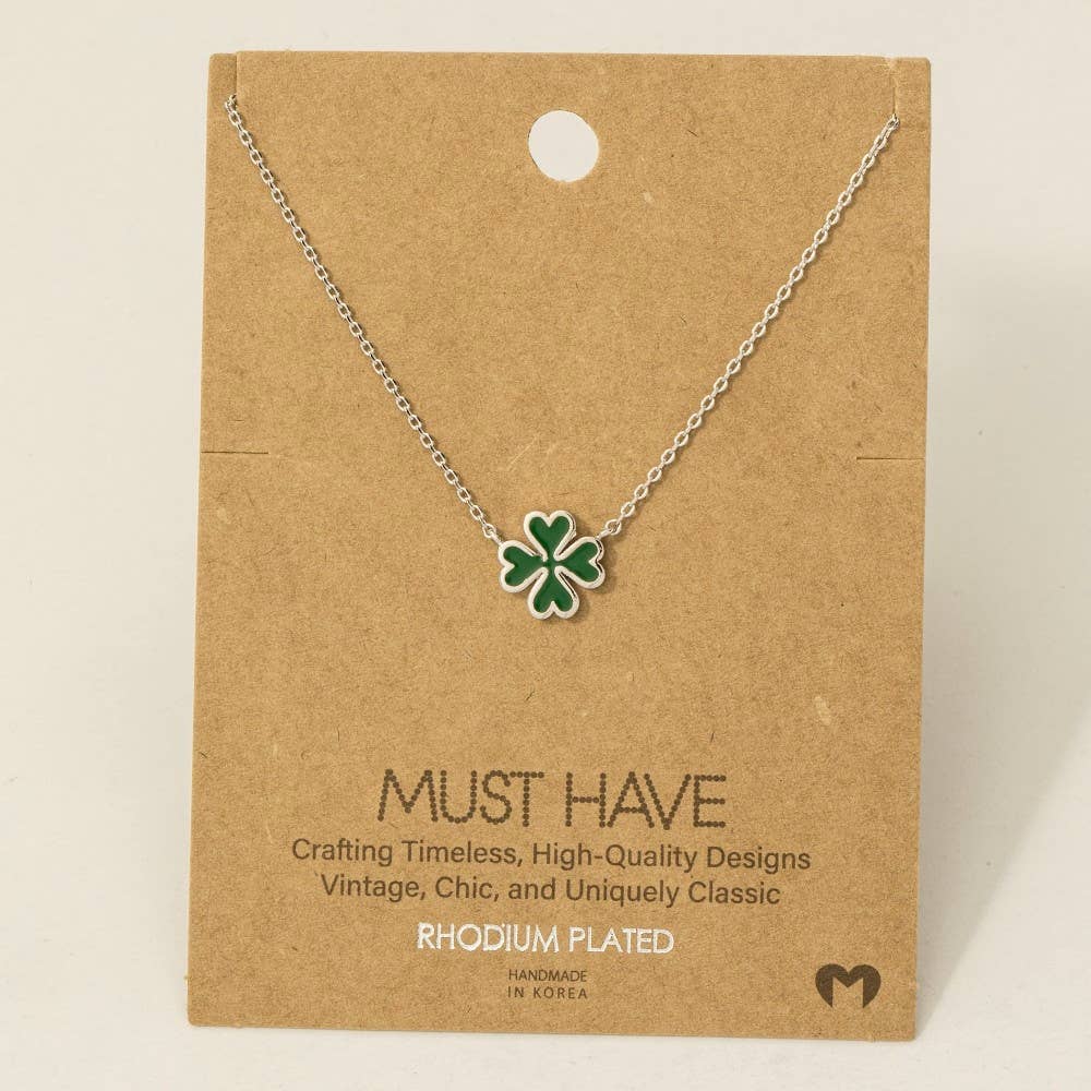 Fame Accessories - Green Clover Charm Necklace