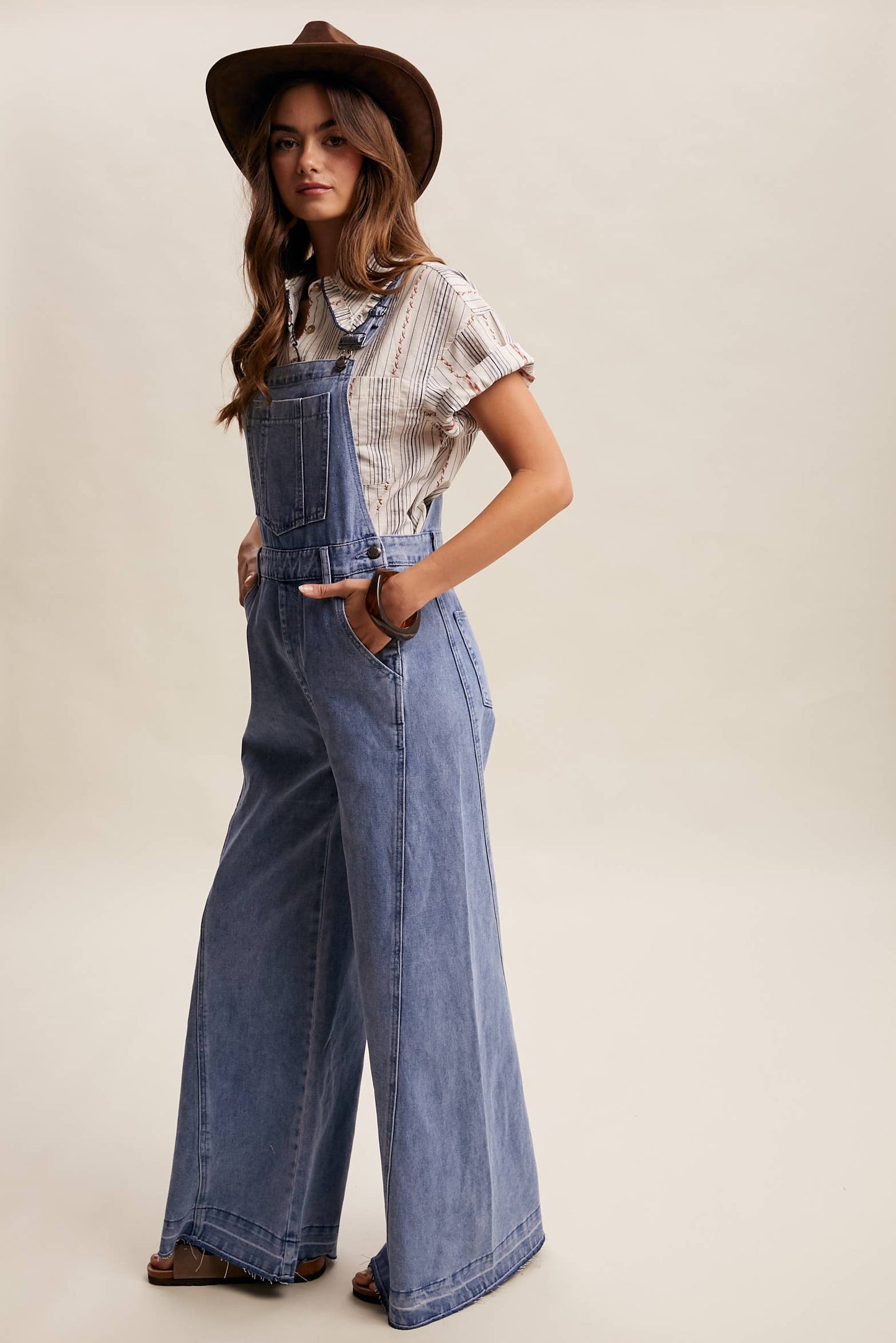 Wide Leg Denim Overalls LRP0296
