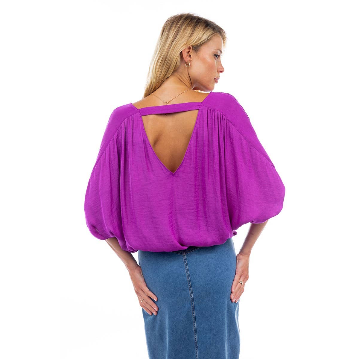 Hot Pink Cropped Blouse With Elasticized Waist