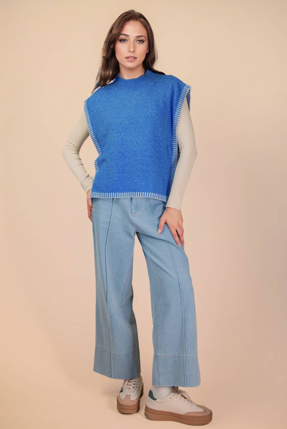 VERY J - 12W3547N-Side Tie Detail Knit Sweater Vest Top