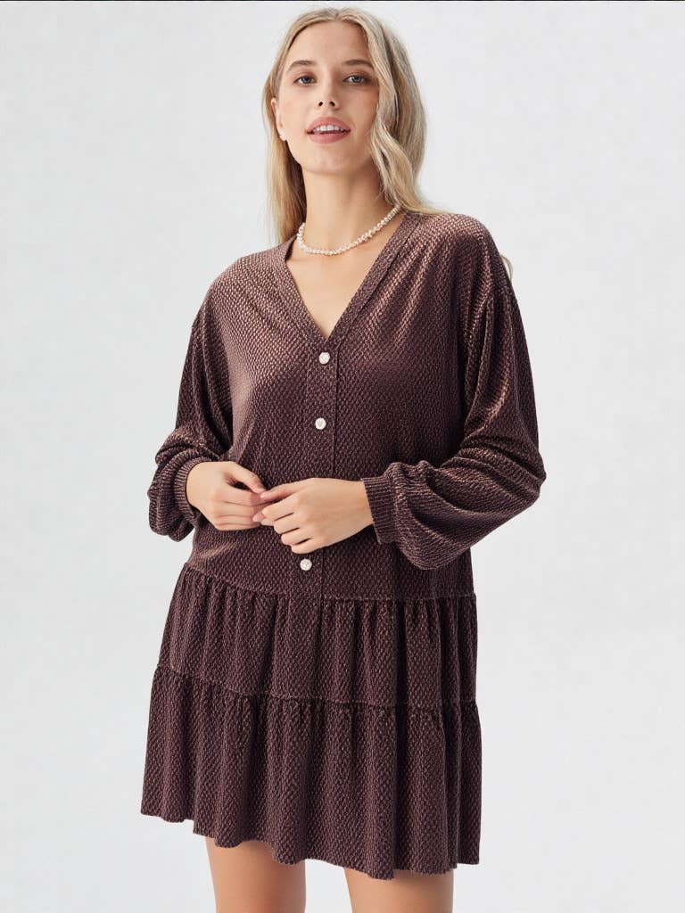 VERY J - ND31003-Tiered Textured Woven Holiday Velvet Mini Dress