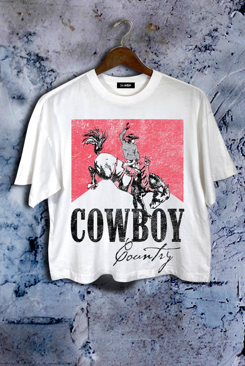 Giving Cowboy Country Rodeo Graphic Crop Tee.: Ivory / Large