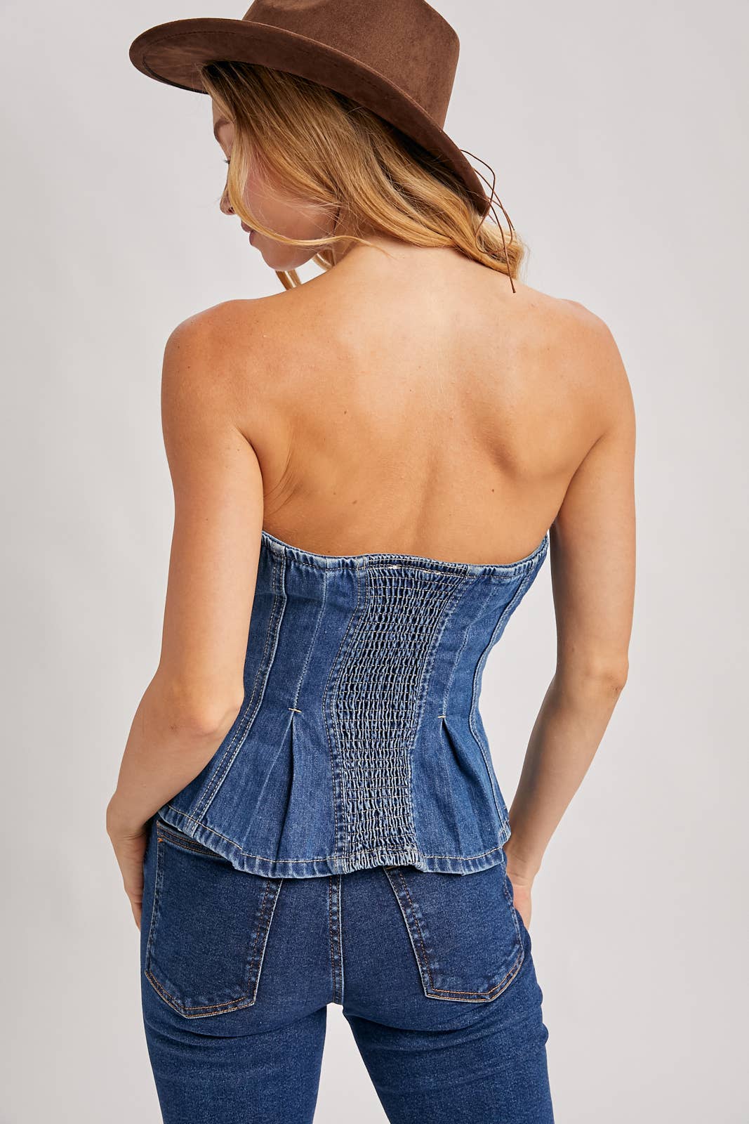 Bluivy - DENIM BUTTON DOWN PEPLUM HEM CORSET TOP