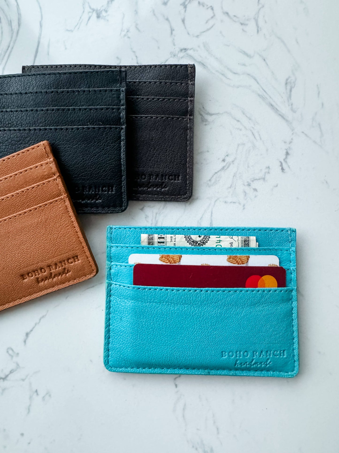 Boho Ranch Shop - Western Boot Stitch Leather Credit Card Holder Money holder