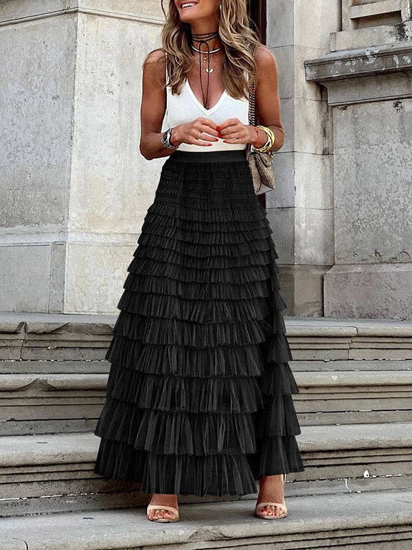A-Line High Waisted Solid Color Tulle Skirts Bottoms: Apricot / S