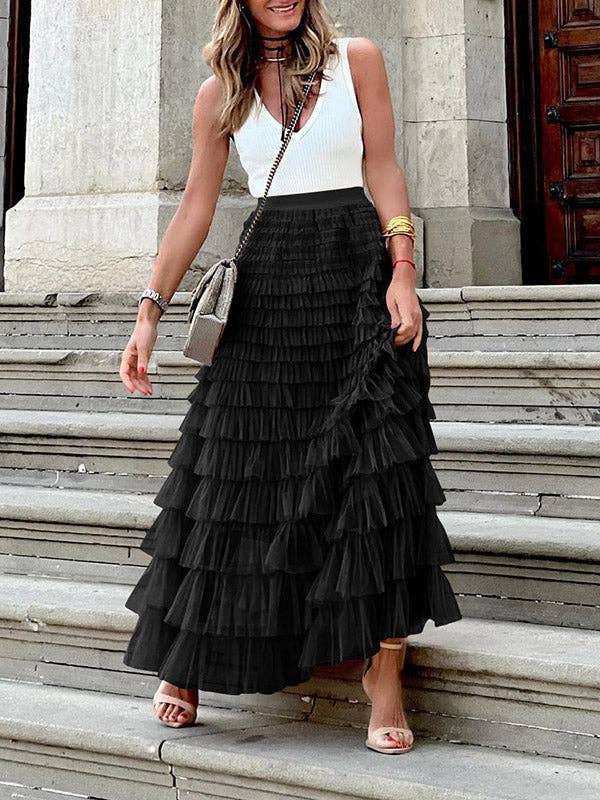A-Line High Waisted Solid Color Tulle Skirts Bottoms: Apricot / S