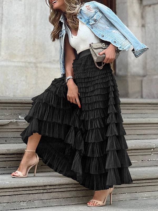 A-Line High Waisted Solid Color Tulle Skirts Bottoms: Apricot / S