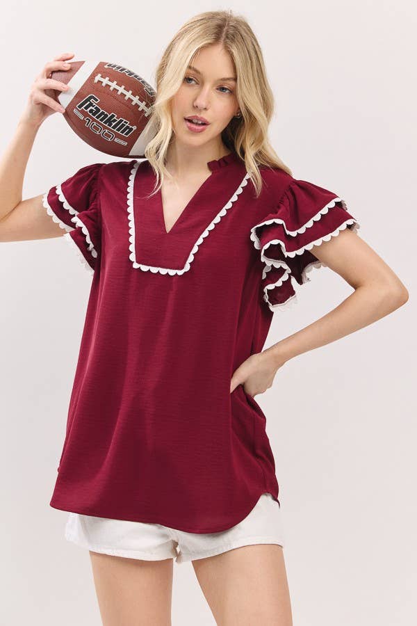 Sewn and Seen - Ruffle Sleeve Scallop Trim Top