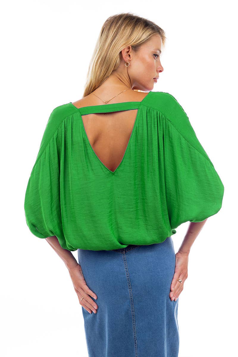 Hot Pink Cropped Blouse With Elasticized Waist