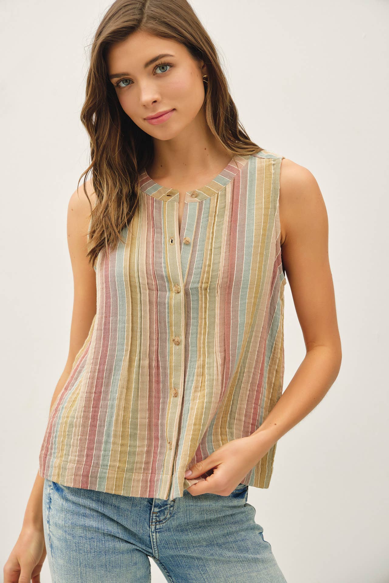 Be Cool - MULTI COLOR STRIPED GAUZE TOP
