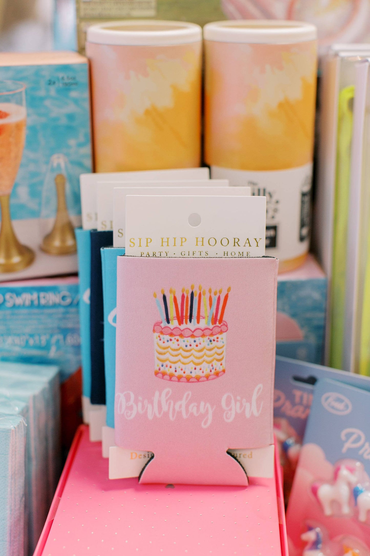 Sip Hip Hooray - Birthday Girl Watercolor Cake Can Cooler- Birthday