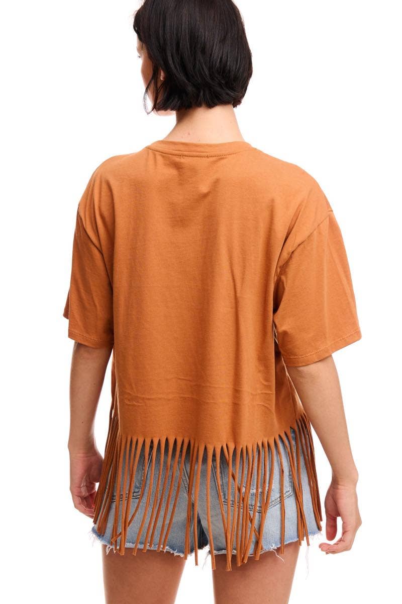 Tequila Blanco Longhorn Vintage Graphic S/S Fringe Tee