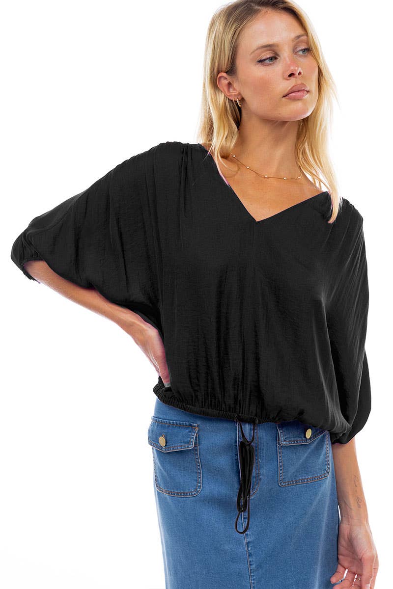 Hot Pink Cropped Blouse With Elasticized Waist