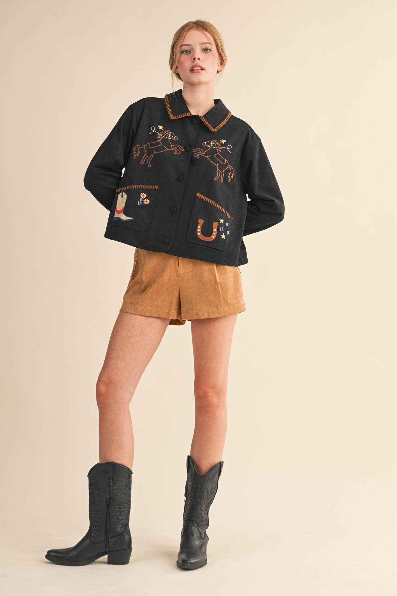 &MERCI - STUDDED FAUX SUEDE SHORTS MP4383