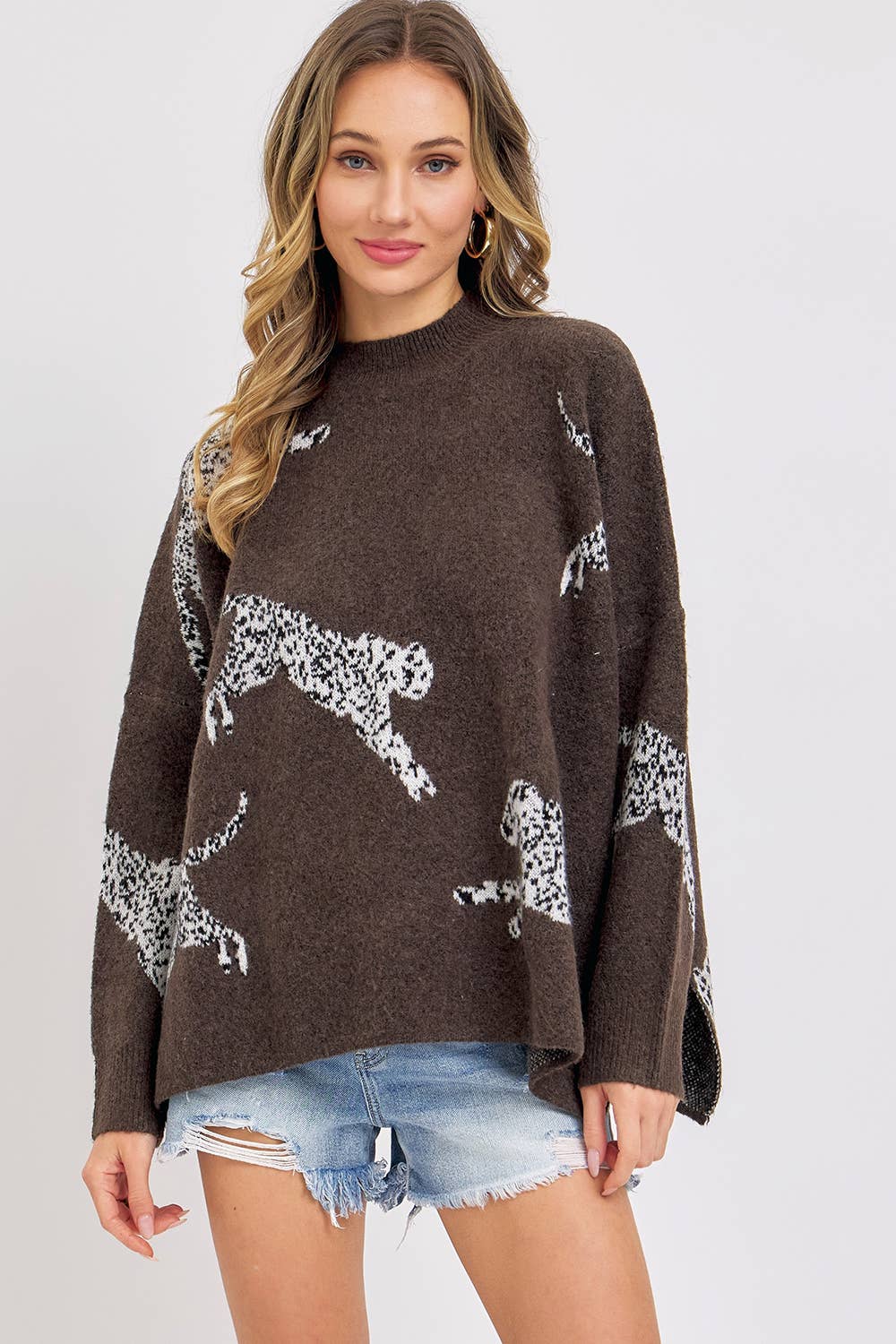Sweet Lovely by Jen - LEOPARD PATTERNED OVERSIZE KNIT SWEATER