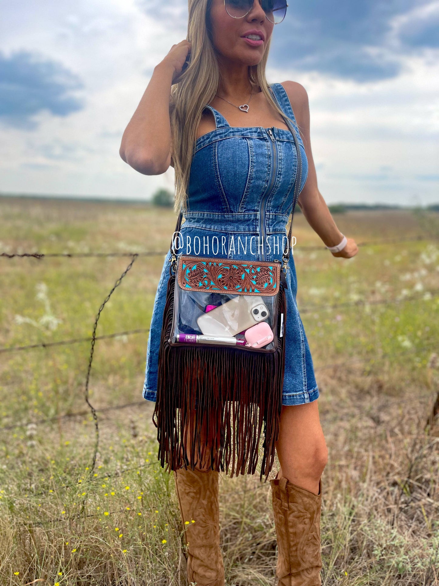 Boho Ranch Shop - Hand Tooled Clear Purse Crossbody - Concert Game Day Stadium
