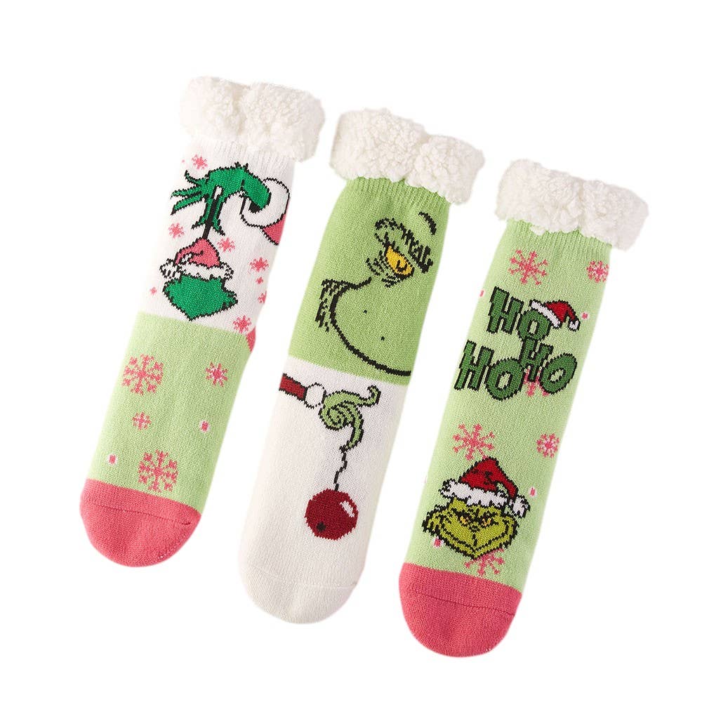 Sensibling Corp. - 6Pairs - Holiday Grinch Non-Slip Cozy Winter Socks Set